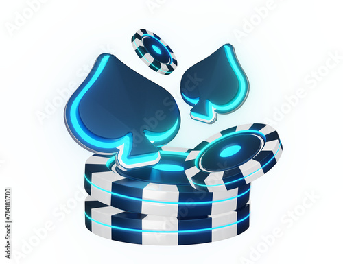 Fotografie Neon aesthetic app icon for spades poker gambling isolated from transparent background