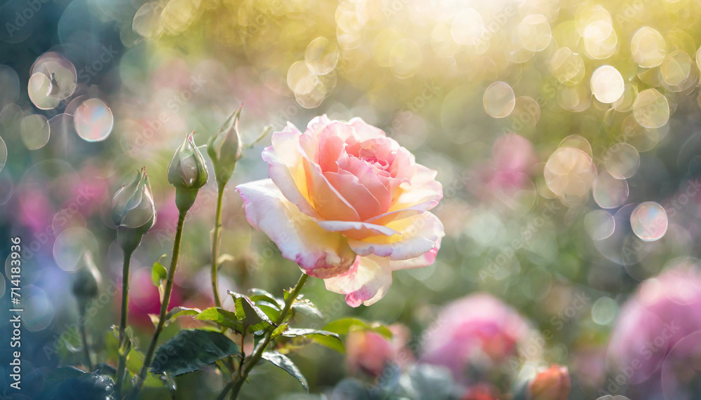 Obraz premium Colorful flower on meadow, beautiful morning light.