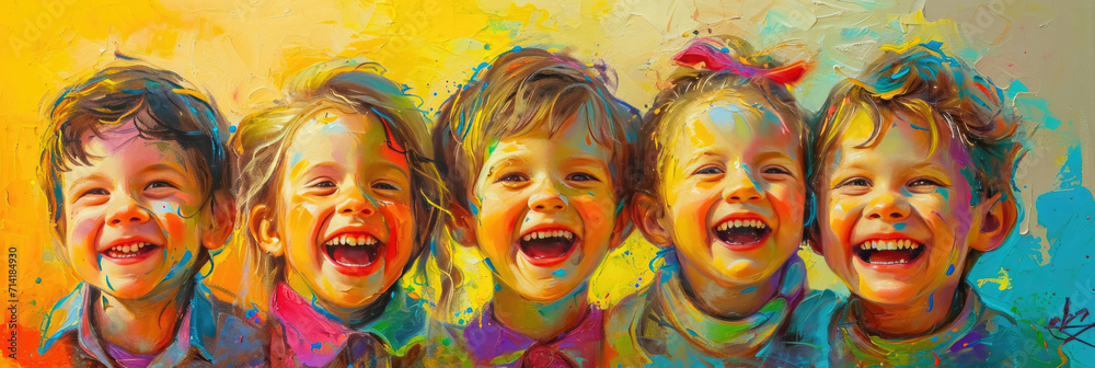 Painting of a Group of Children Laughing at Play Painting of a Group of Children Laughing at Play