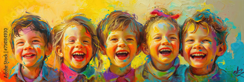 Painting of a Group of Children Laughing at Play