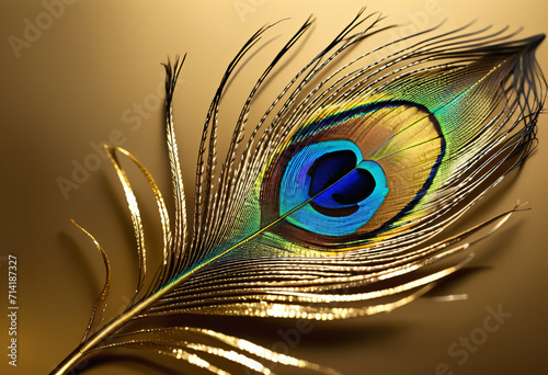 golden peacock feathers on gold background photo