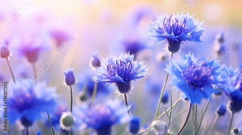 Beautiful Blue Cornflowers in a Wild Summer Flowers Field AI Generated