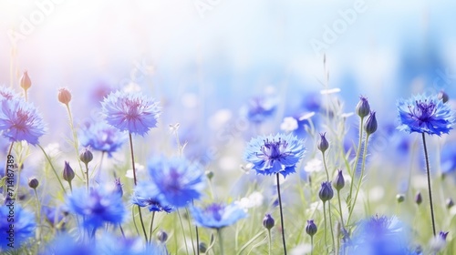Beautiful Blue Cornflowers in a Wild Summer Flowers Field AI Generated