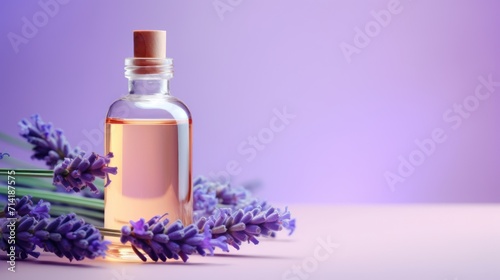 Lavender Essential Oil on Light Purple Background AI Generated