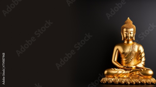 Golden Brass Buddha Statue on Black Background - Meditation and Zen Concept AI Generated
