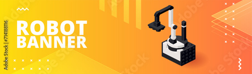 Banner with an industrial robot loader for printing and design. Vector illustration.