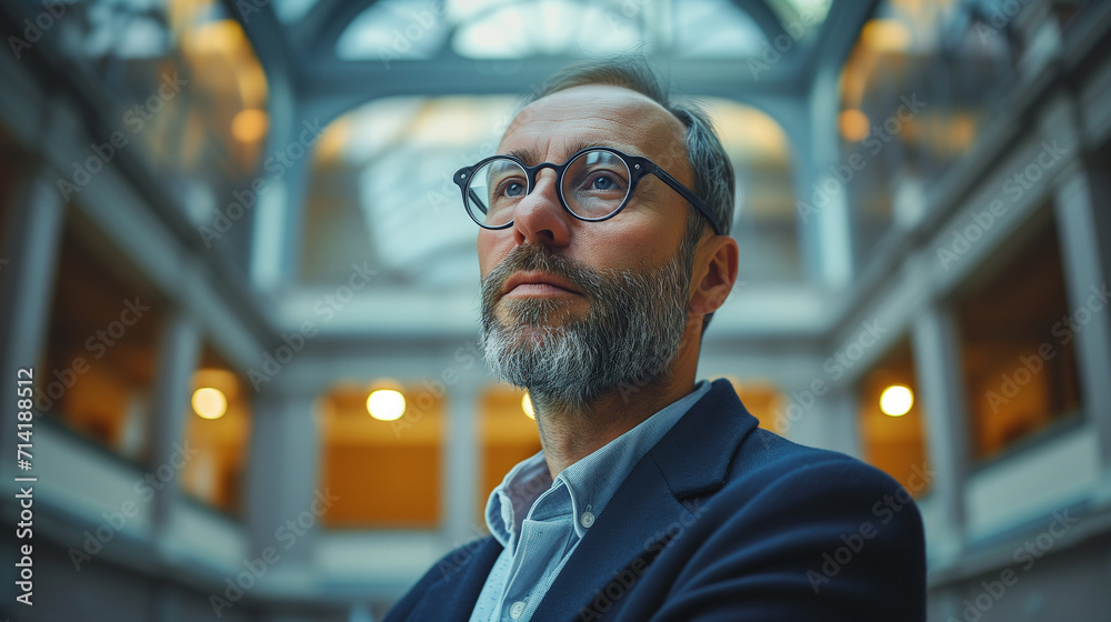 Fototapeta premium Portrait of professor of university standing indoor.