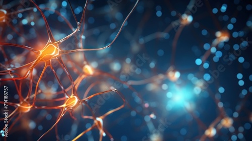 Close-Up of Neuron Cells Connecting with Electrochemical Signal Transmission in Neural Network AI Generated