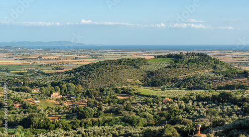 Amazing panorama from village of Campiglia Marittima  on a sunny summer afternoon. In the Province of Livorno  in the Tuscany region of Italy.