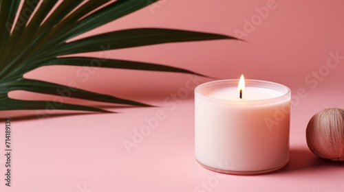 Trendy DIY Coconut Wax Candle Set on Beige Pink Background AI Generated