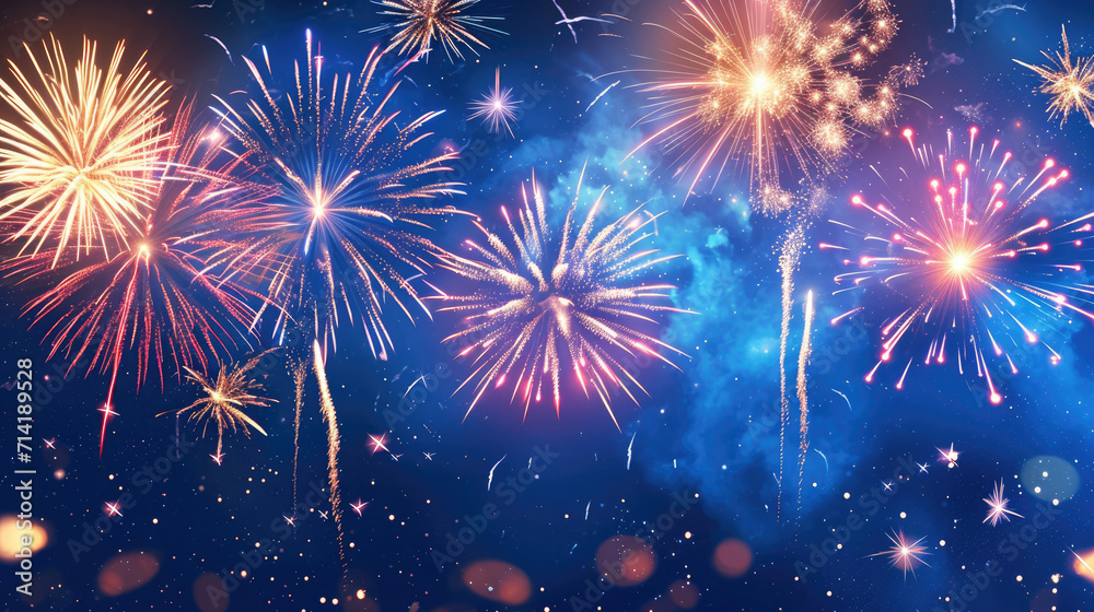 Naklejka premium Colorful Fireworks Lighting Up the Night Sky With Explosive Beauty