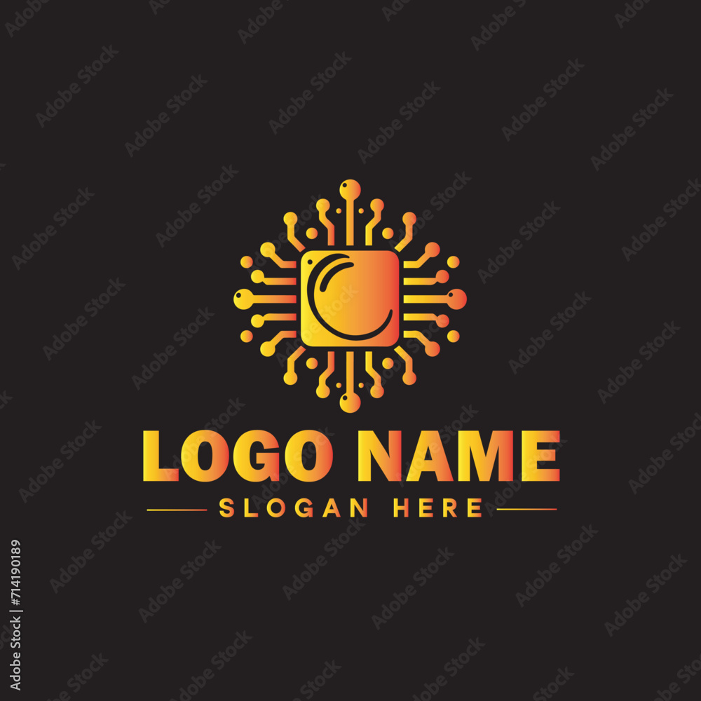 Fototapeta premium Technology logo and icon symbol clean flat modern minimalist business and digital internet web logo design editable vector