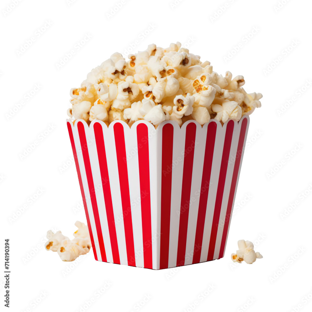red white paper bucket full of popcorn on isolated transparent background red white paper bucket full of popcorn on isolated transparent background