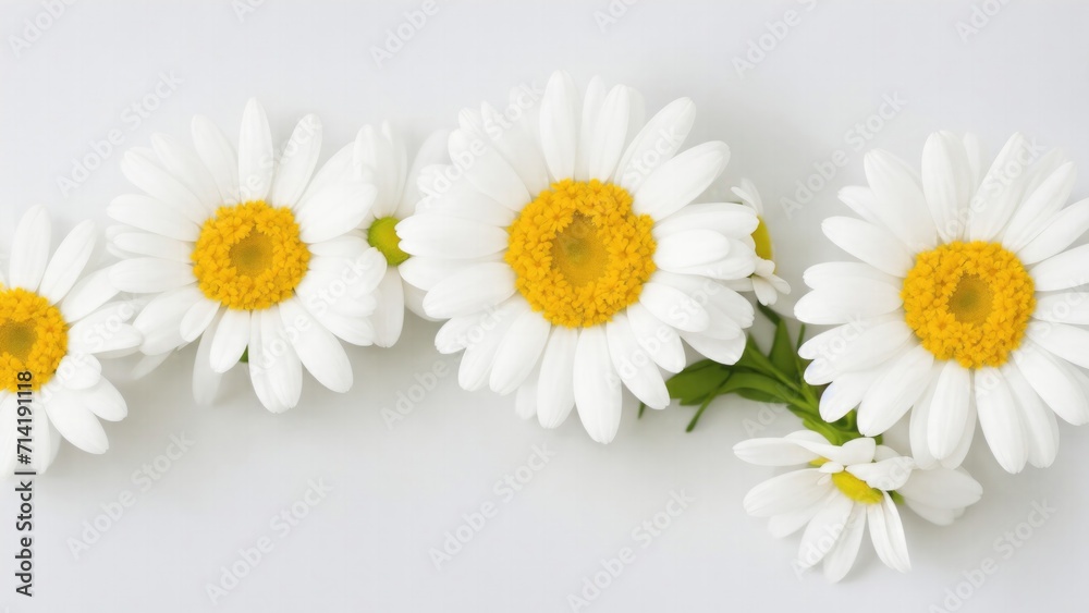 Obraz premium Beautiful Daisy flowers on white surface
