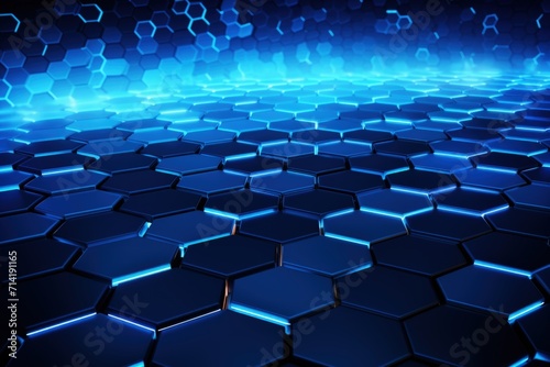 Blue hexagonal background with abstract technology theme.