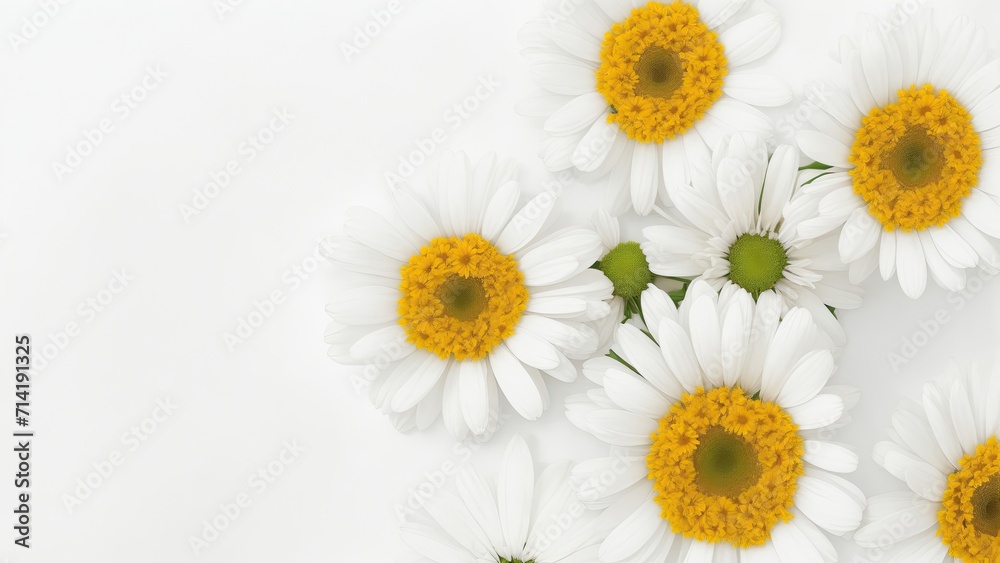 Fototapeta premium Beautiful Daisy flowers on white surface