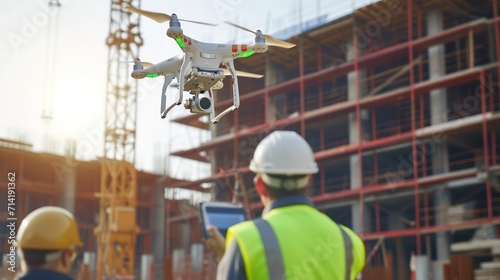 Two engineer Use Drone on Construction Site