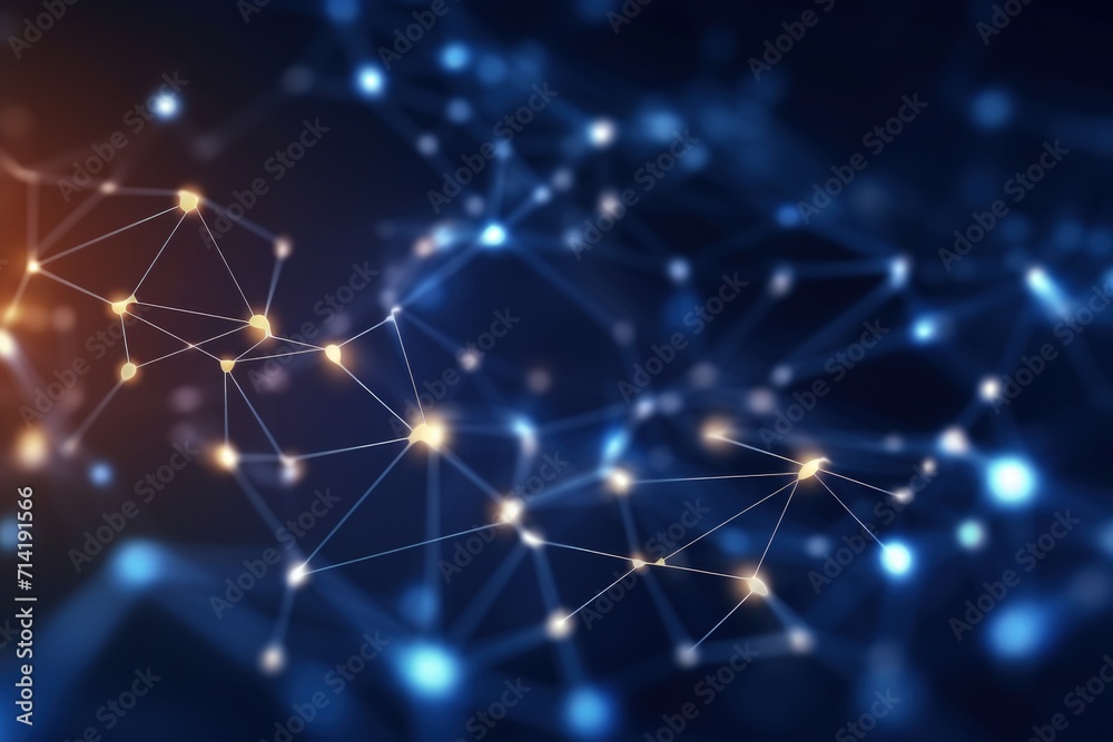 Fototapeta premium Abstract technology concept with connected dots on blue background.