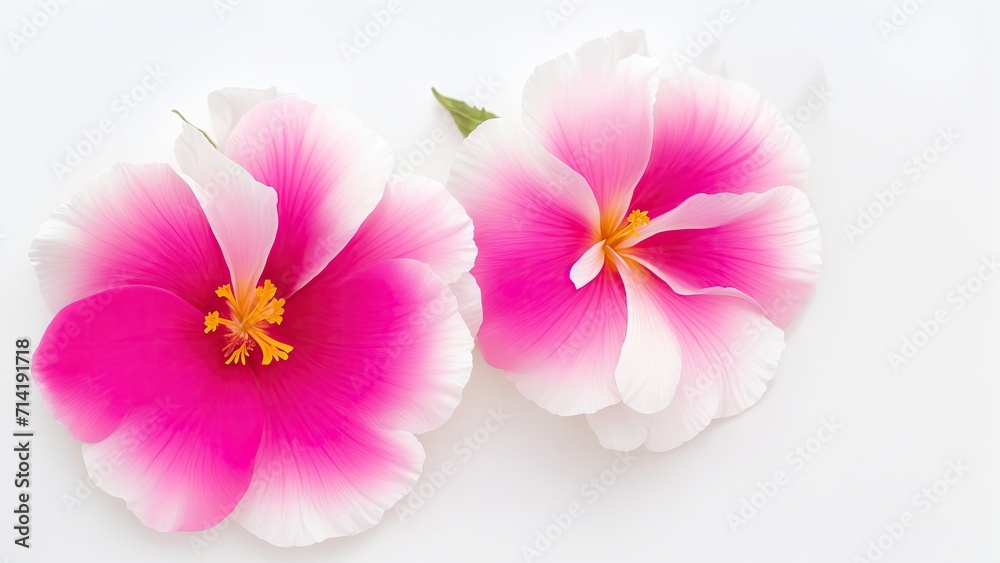 Fototapeta premium Beautiful Hibiscus flowers on white surface