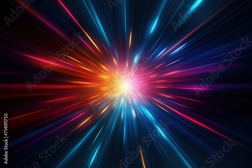 Colorful rays on dark background moving from center.