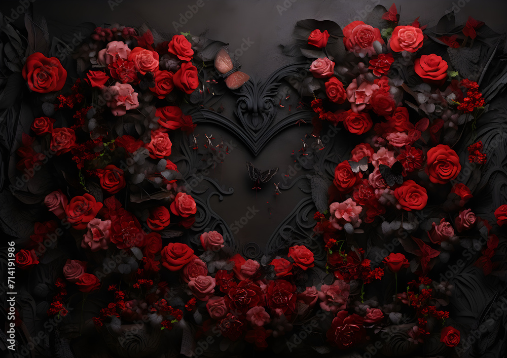 gothic valentine flower wall as a digital backdrop