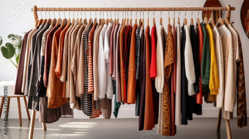 Assorted Clothing Hanging on a Rack for Easy Browsing and Selection