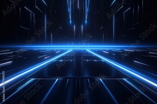 Abstract blue background with dark lines and spotlights.