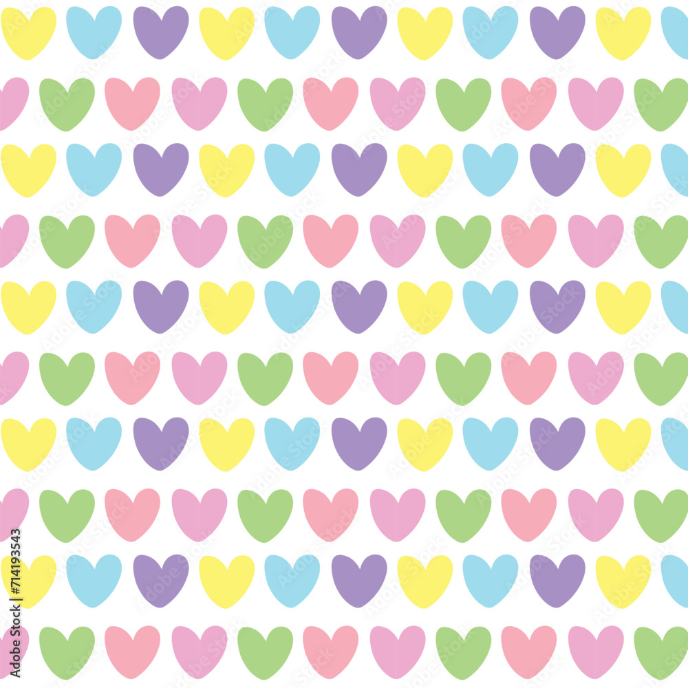 Colourful cute pastel color hearts on white background