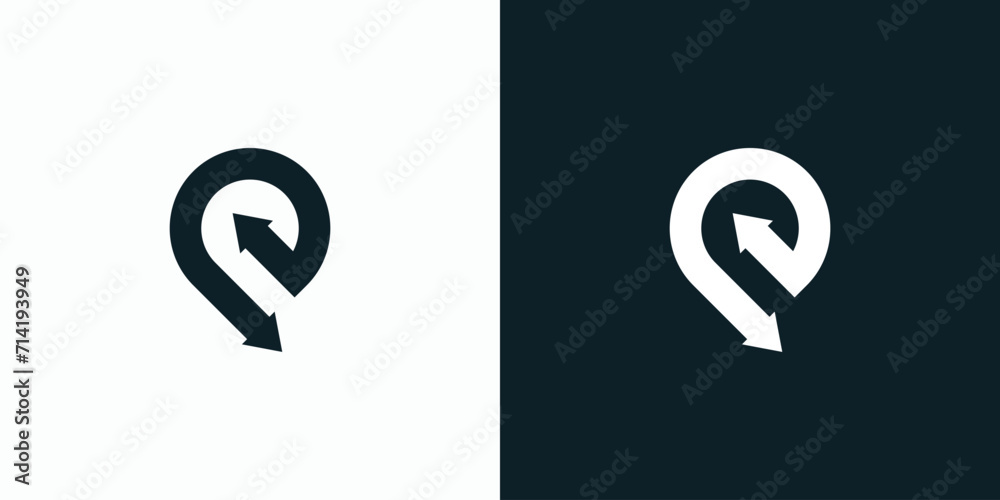 Letter P initial vector logo design location pin with arrow. - obrazy, fototapety, plakaty 