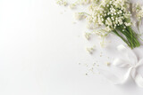 Bouquet of White Flowers on White Background, Elegant and Pure Floral Arrangement