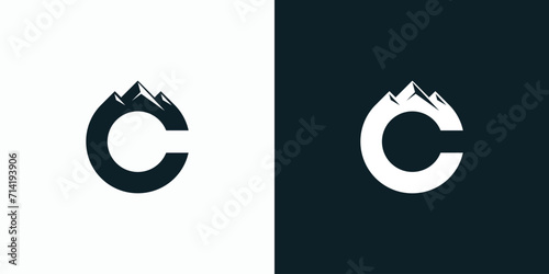 Vector logo design for the initial letter C with a mountain silhouette on top.