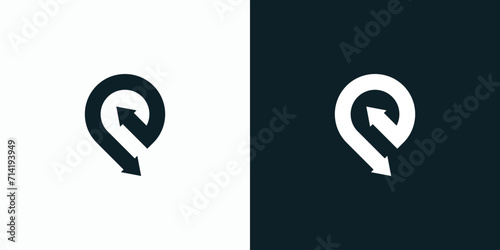Letter P initial vector logo design location pin with arrow.