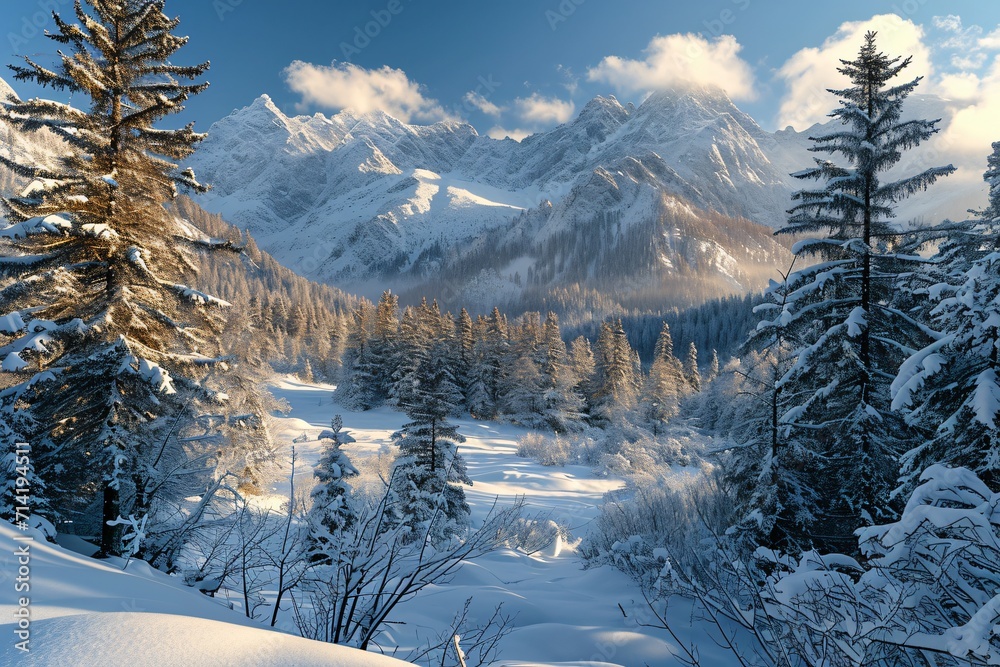 mountains with snow and trees