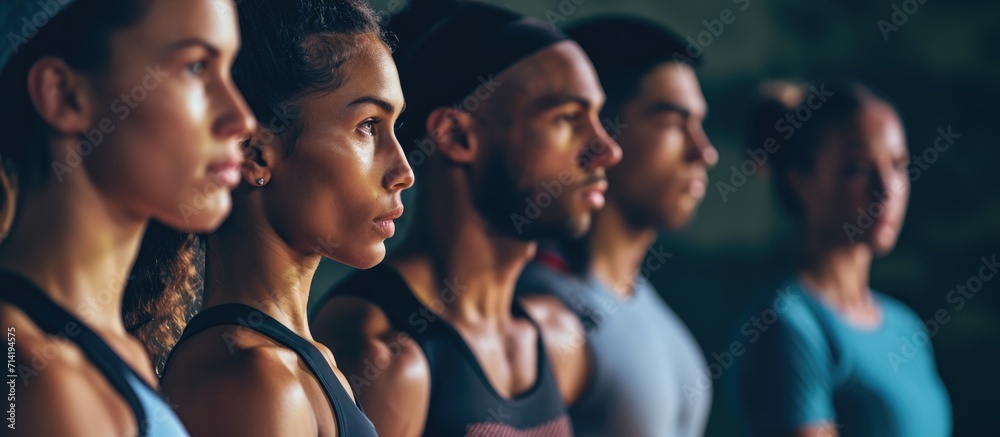 Obraz premium Athletes discussing training objectives, strategy, and teamwork in fitness and sports.