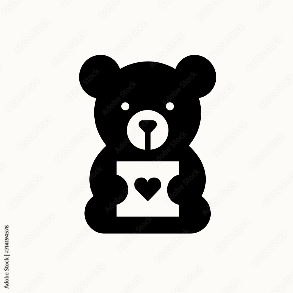 Fototapeta premium A black and white silhouette of a teddy bear with a Valentine's card, minimalist abstract image 