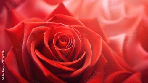 A vibrant red rose with a soft gradient  symbolizing the beauty of love. Generative AI.