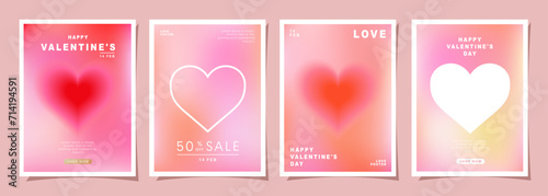 Set of Modern design templates for Valentines day, Love card, banner, poster, cover, invitation. Trendy minimalist aesthetic with gradients and typography, y2k backgrounds. vector illustration.