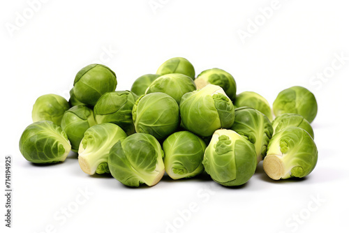 Multiple brussels sprouts, isolated white background