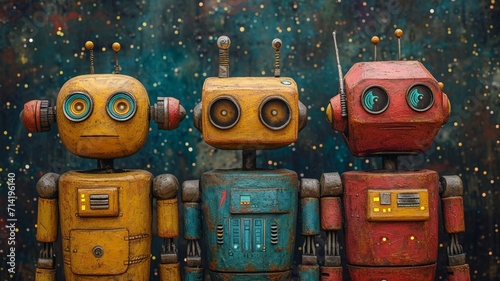 colorful hand drawn robots and technology doodles Background ,generative ai