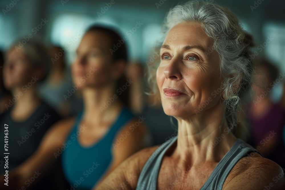 Radiant Senior Lady Enjoying Group Yoga Practice