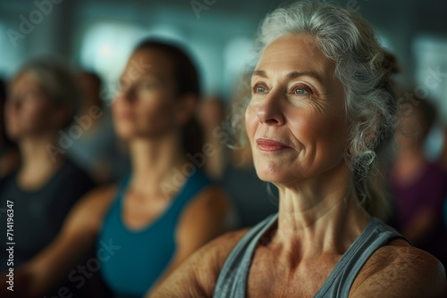 Radiant Senior Lady Enjoying Group Yoga Practice