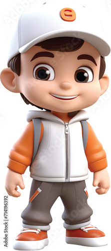3d character model of a little boy in gray and orange