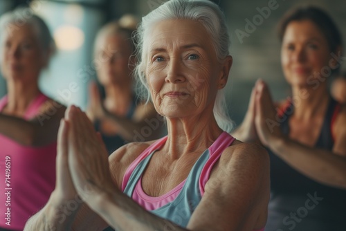 Radiant Senior Lady Enjoying Group Yoga Practice