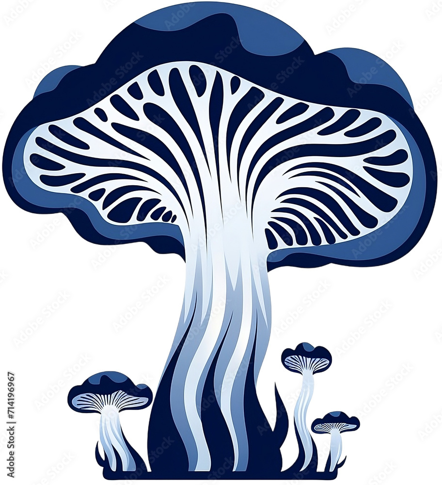 Obraz premium Funky Mushroom Design with Blue and White Dots on Isolated Background