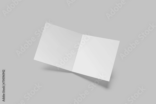 Blank Square Bifold Brochure On Gray Background