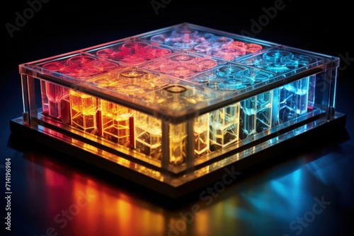 Multicolored illuminated microplate for lab experiments. photo