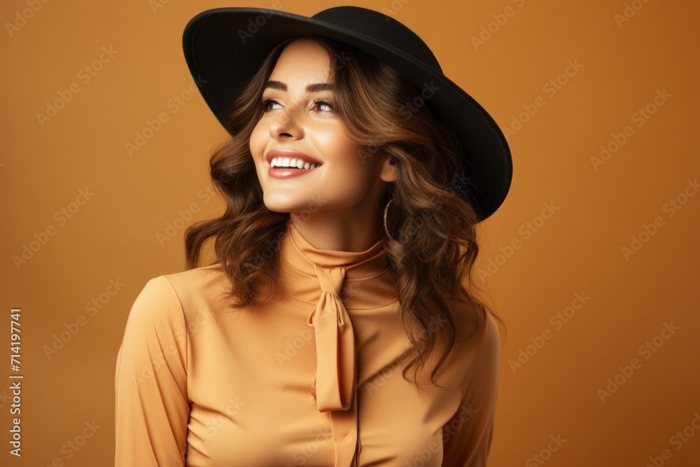 A positive and elegant lady in a fashionable hat, exuding glamour and carefree confidence. A positive and elegant lady in a fashionable hat, exuding glamour and carefree confidence.