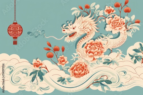 Chic 2024 Lunar New Year Card with Minimalist Dragon Elements