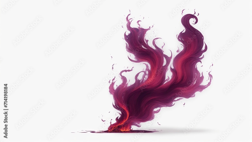 Fototapeta premium Maroon flame magic fire on white background