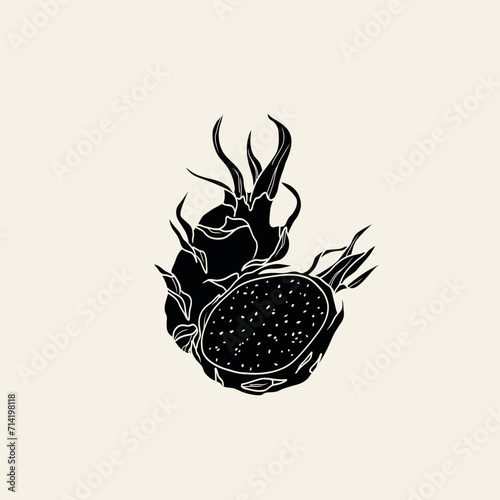 Flat vector dragon fruit or pitaya drawing